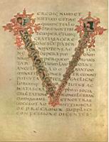 Initiale ornee, Sacramentaire de Drogon (BN, Manuscrit latin 9428, folio 14)